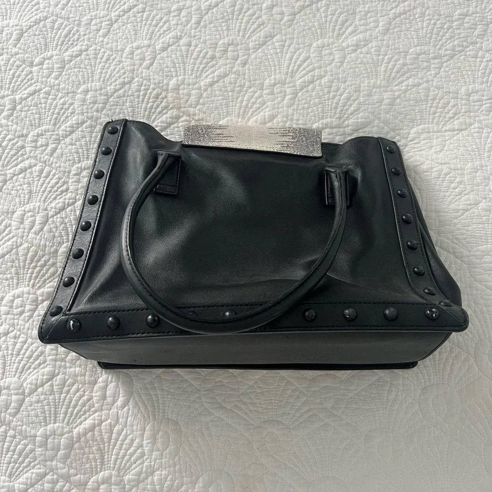 Loeffler Randall work bag tote purse reptile snakeskin python black bag office - Picture 9 of 12